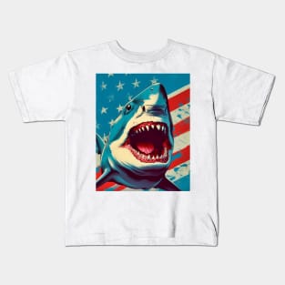 American Flag Patriotism and Freedom Great White Shark Kids T-Shirt